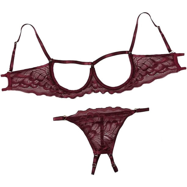 Lilosy Sexy Underwire Floral Lace Sheer Lingerie Set for Women See