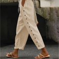 thumbnail image 2 of Diufon Cotton Linen Womens Pants Stripe Printed Lounge Pants High Waist Drawstring Pants with Pockets, 2 of 7