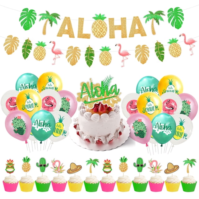 Set de decoración para fiestas con temática hawaiana de Aloha con 20 globos de látex