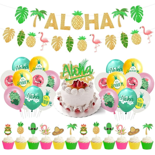 Set de decoración para fiestas con temática hawaiana de Aloha con 20 globos de látex