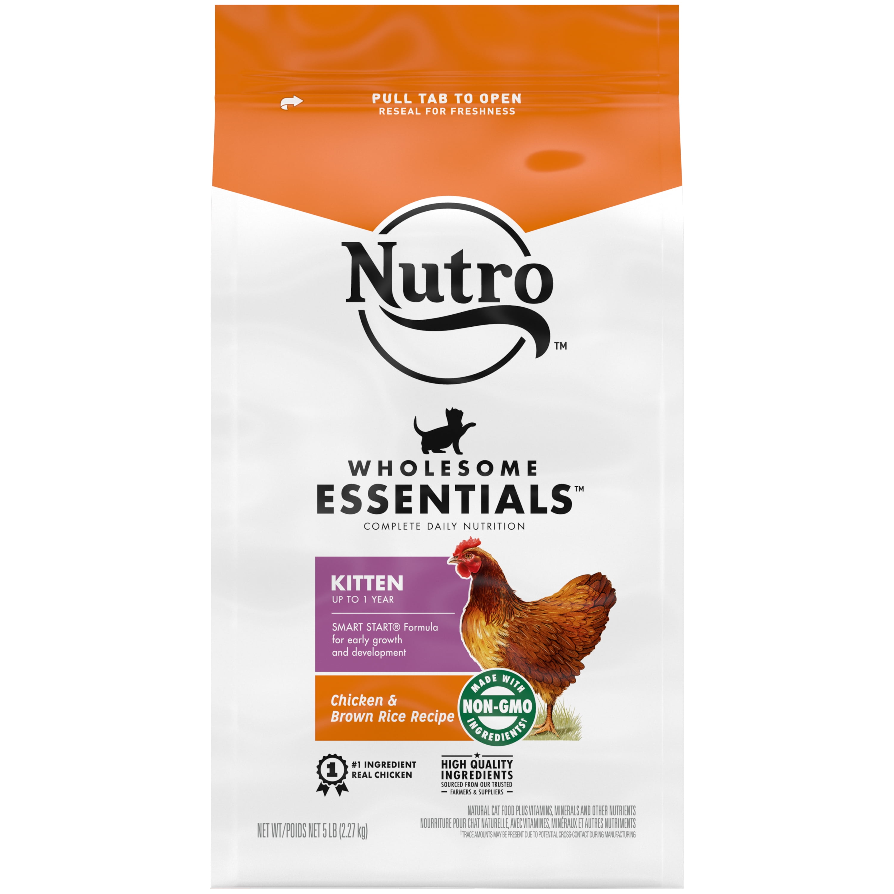 NUTRO WHOLESOME ESSENTIALS Natural Chicken & Brown Rice Dry Cat Food for  Kitten, 5 lb. Bag - Walmart.com