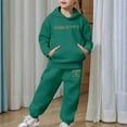 thumbnail image 5 of Toddler Girls Outfits Sets Boys Long Sleeve Solid Warm Hoodie Pullover Tops Pants Kids Sweat Suit Fall Girls Clothes Dark Green Size 4-5T, 5 of 7