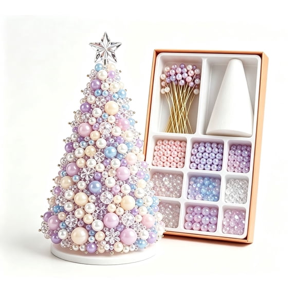 Clearance! 2026 Upgraded DIY Beaded Christmas Tree Kit with Lights, Handmade Crystal Holiday Craft Set for Adults, Warm Glow Display, Tabletop Decor, Ornament Charms