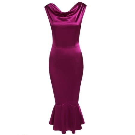 - Women Fashion Boat Collar Sleeveless Backless High Waist Mermaid Evening Party Dress HFON