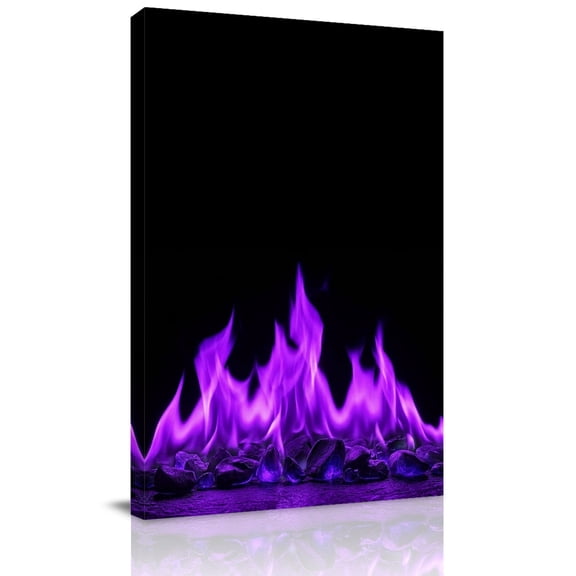 Canvas Wall Art Purple Flames Canvas Art Print Neon Style Black Background Pictures Wall Decor for Living Room Bedroom Artwork Decorations Stretched Framed Ready to Hang 8"x10"