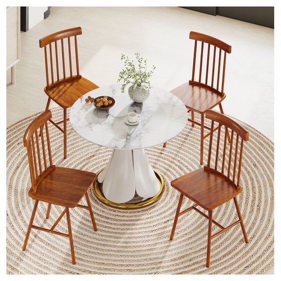 Dining Chairs Set of 4, Farmhouse Kitchen Chairs Rubber Wood, Spindle Back Dining Room Chairs, Light Brown, Stable & Comfortable