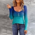 thumbnail image 2 of LYXSSBYX Womens Long Sleeve Tops Clearance Women's Fashion Casual Tops Crewneck Gradient Buttons Slim Long Sleeve Blouse, 2 of 4