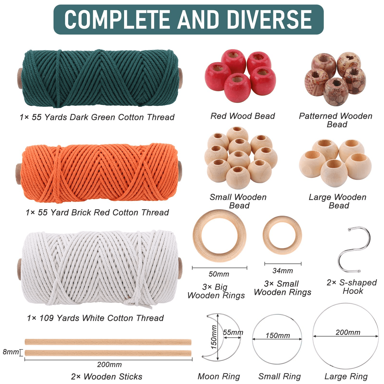 Macrame Supplies Kit with 300 Yards 3mm Cord, Wood Beads, Rings, and Sticks  (67 Pieces), PACK - Kroger