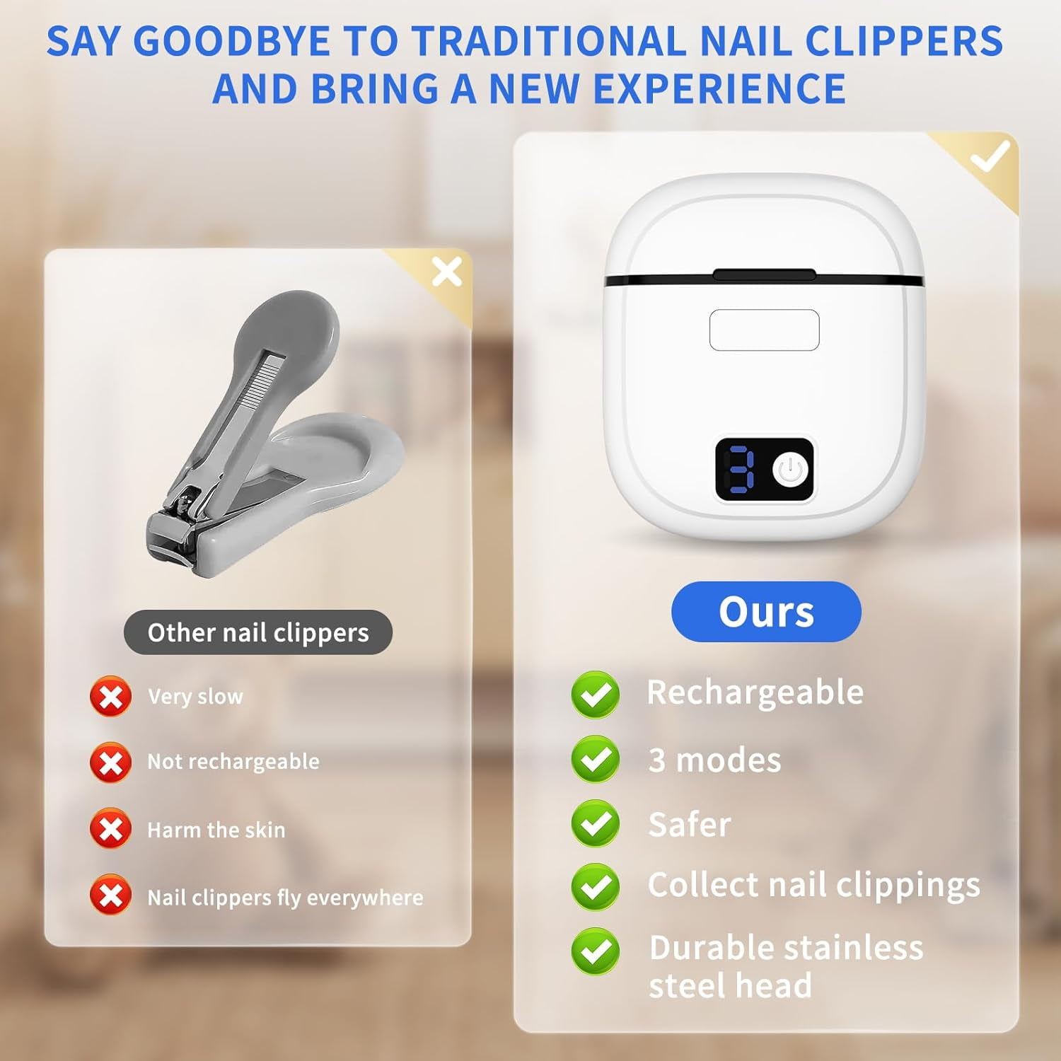 ABPETE 3-in-1 Electric Nail Clipper, Smart Nail Clipper for Seniors with Polishing & 3 Speeds, Automatic Cutter with LED Light and Nail Clipping Collection Box for Seniors/Adults/Baby
