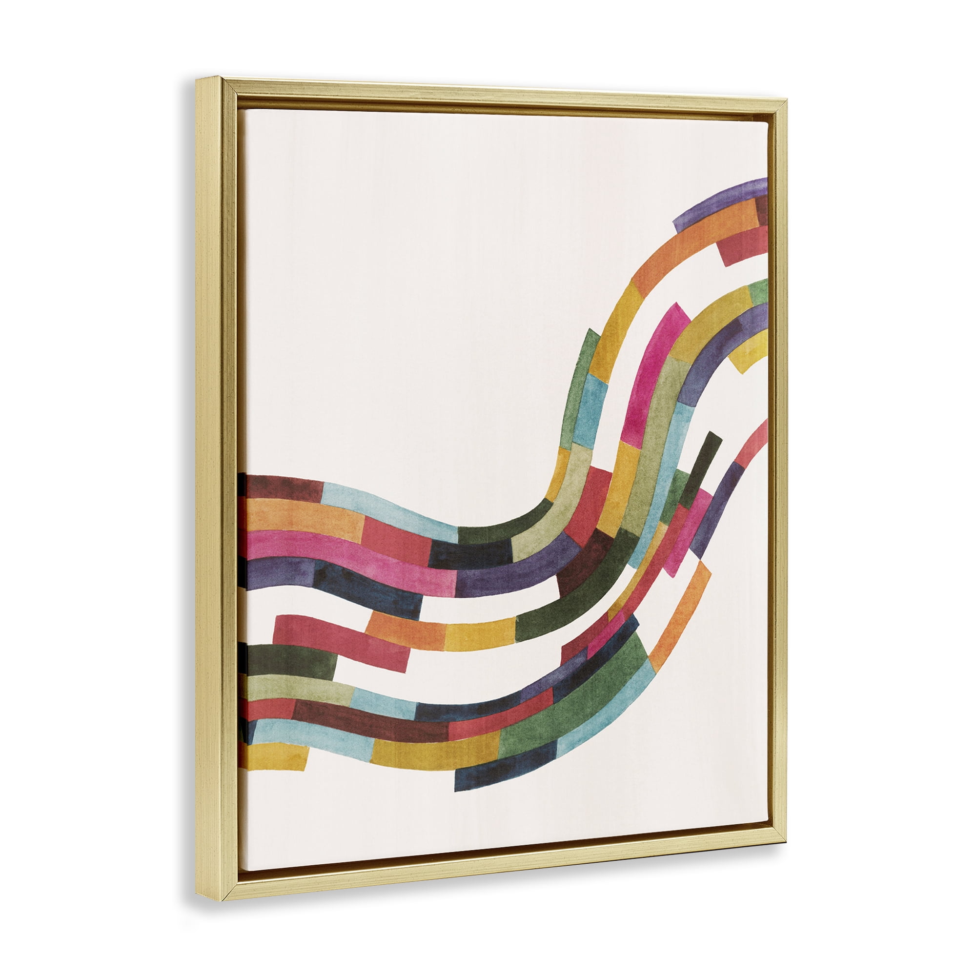 Stupell Industries Curved Geometric Wave Abstract Painting Gold Floater Framed Canvas Art Print Wall Art, 25 x 31