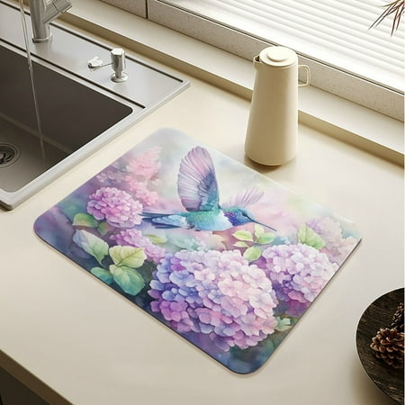 

Wobogo Colorful Pretty Bird Dish Drying Mats Diatomaceous Earth Super Absorbent Non-slip Rubber Sole 15.7×11.8in