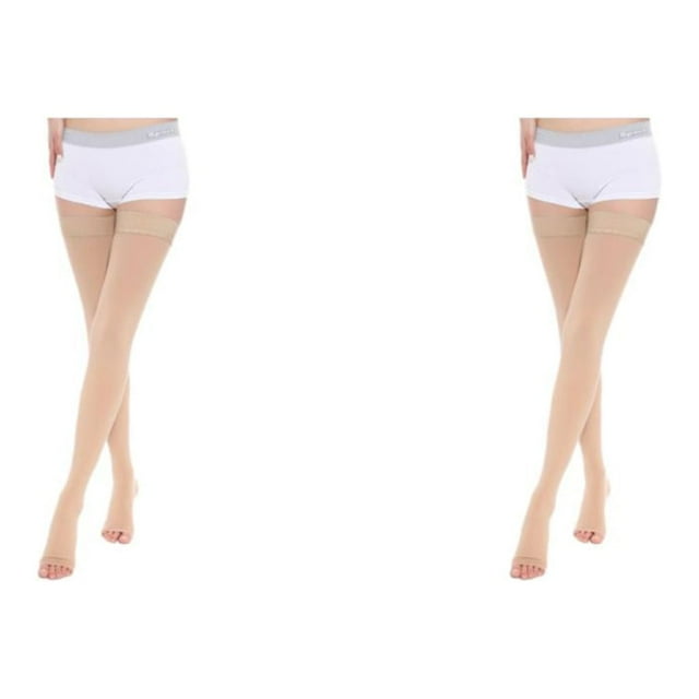 mmirethe Compression Sock For Better Circulation Easy To Wear Breathable Fashionable Nylon Compression Stockings Open Toe-Skin Color M 2Set