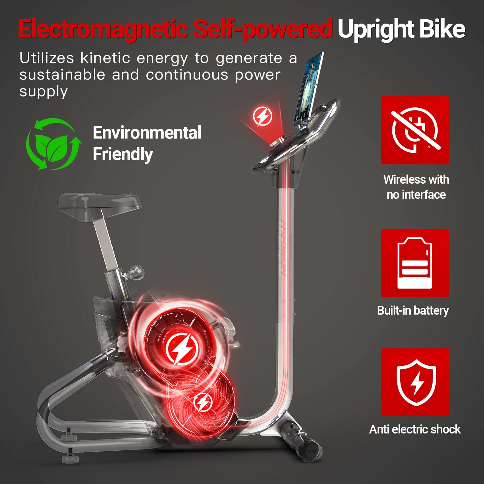 HARISON Electromagnetic Self-powered Upright Exercise Bike, 350 LBS Capacity Stationary Bike for Home with Bluetooth, 2 in 1 LED Display for Resistance Control and Data Record, 32-Level Resistance