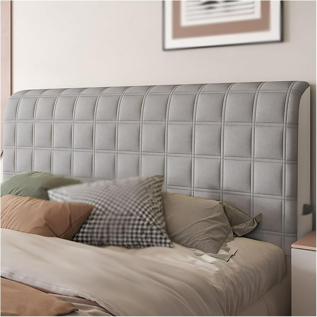 Knitted Velvet 360° Full Coverage Headboard Cover for Queen, King & Full Size Options for Beds, Soft, Thick & Machine Washable Dust-Proof Bed Head Cover with Pockets(Gray,86.7in)