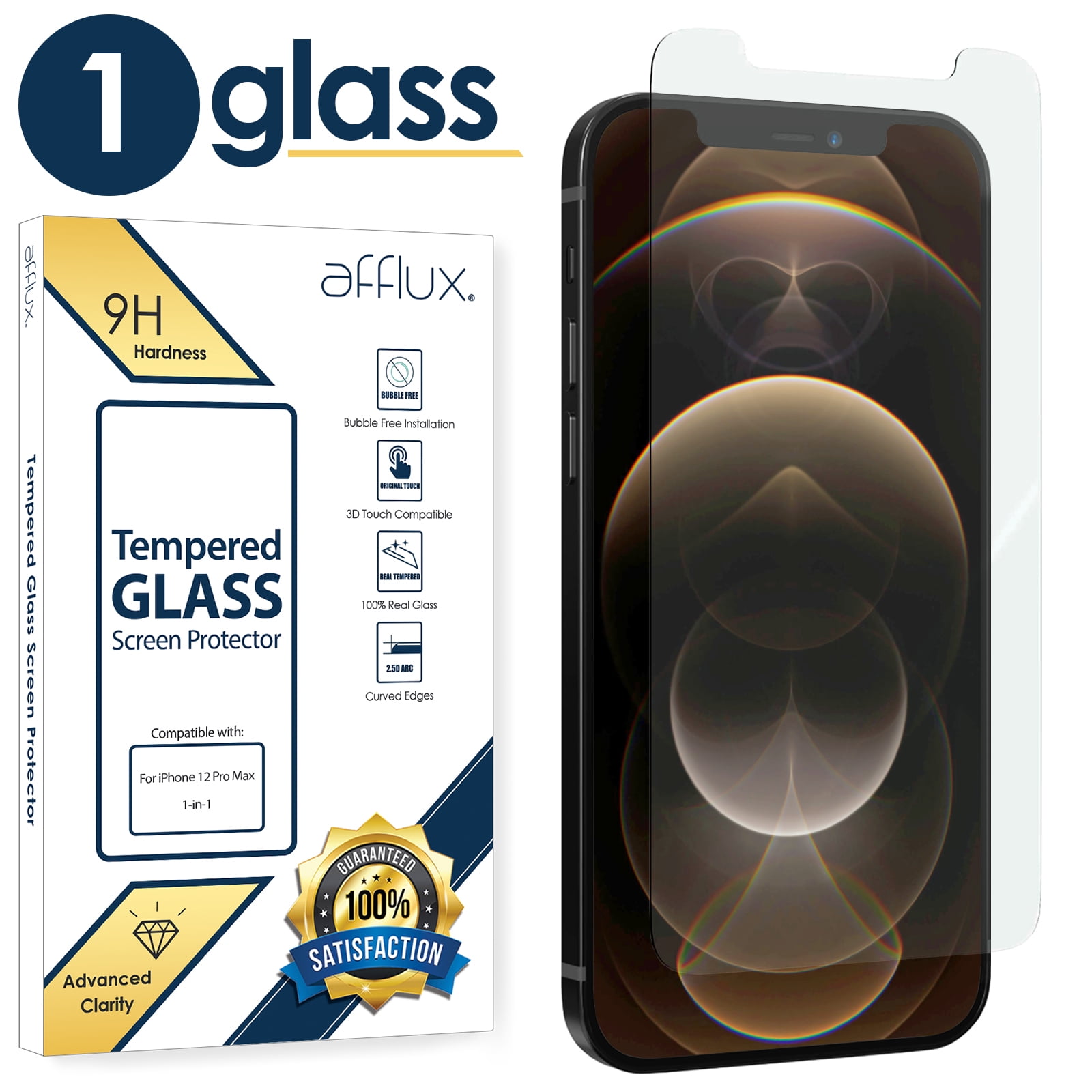 Borz for Apple iPhone 12 Pro Max (6.7 inches) Tempered Glass Screen Protector, Anti-Scratch, Anti-Fingerprint, Bubble Free, Clear, In Retail Box [fits iPhone 12 Pro Max]