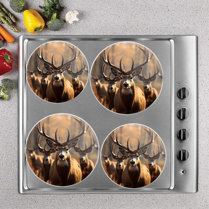 Bahomeck Electric Stove Burner Covers Set Of 4,Group Of Majestic Deer With Impressive Antlers Standing In Autumn Forest Metal Gas Stove Burner Covers,Protecting Gas Stoves,8 Inch And 10 Inch