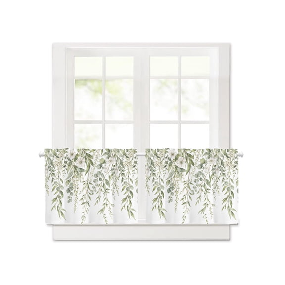 Farmhouse Green Leaves Short Blackout Curtains 24 Inch Long,Minimalist Wisteria Foliage Rod Pocket Kitchen Curtains,2 Panels Thermal Insulated Room Darkening Drapes for Bedroom,30"Wx24"L
