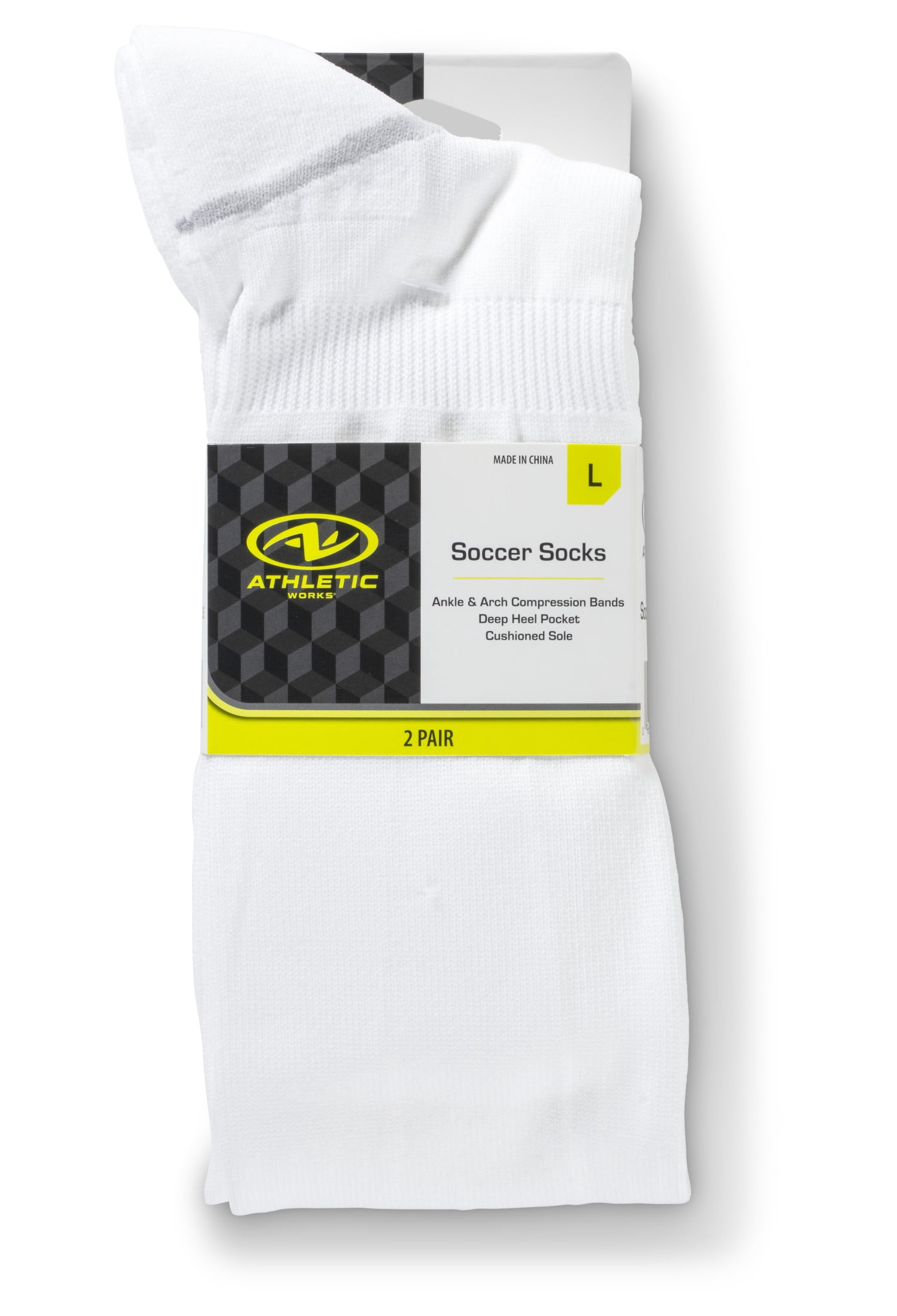 Athletics Works Soccer Socks, 2 pack White Unisex, Medium Women's 5-10