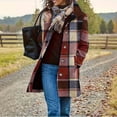 thumbnail image 3 of Perfectbot Women's Checkered Plaid Jacket Single Breasted Lapel Long Sleeve Mid-Length Coat, 3 of 8