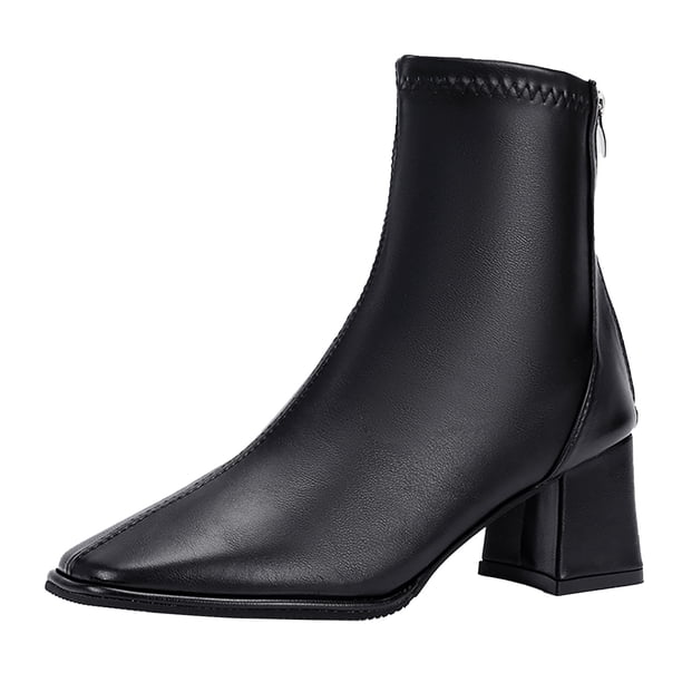 NECHOLOGY Botas Mujer Zapatos Botines de mujer Moda mujer cuero artificial Color sólido otoño suela gruesa tacones cuadrados cremallera botines cortos zapatos de punta cuadrada (Black, 7.5)