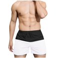 thumbnail image 2 of Deals Of The Day Lightning Deals Swimming Trunks for Men Ndbuld Man Solid-Color Splicing Casual Sports Quick Drying Pocket Drawstring Shorts Beach-Pants White XL, 2 of 5