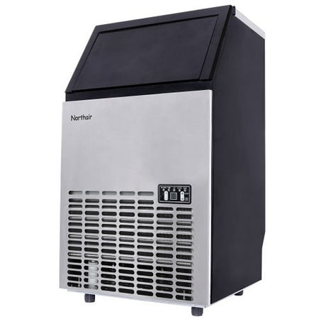 CLEARANCE! Portable Commercial Ice Maker, Stainless Ice Machine w/ 33 lb Storage Capacity, 100lbs/24h, Ideal for Restaurants, Bars, Homes and Offices - Includes Scoop and Connection Hoses,