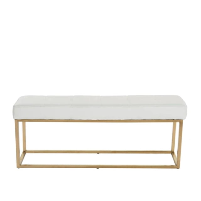 Heavenly Collection white PU bench with gold stainless steel frame, designed for entryway seating.