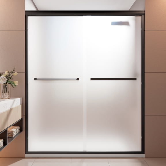 Semi-Frameless Sliding Shower Door 56–60" W x 72" H – 1/4" Frosted Tempered Glass, Double Door, Aluminum Frame, Matte Black
