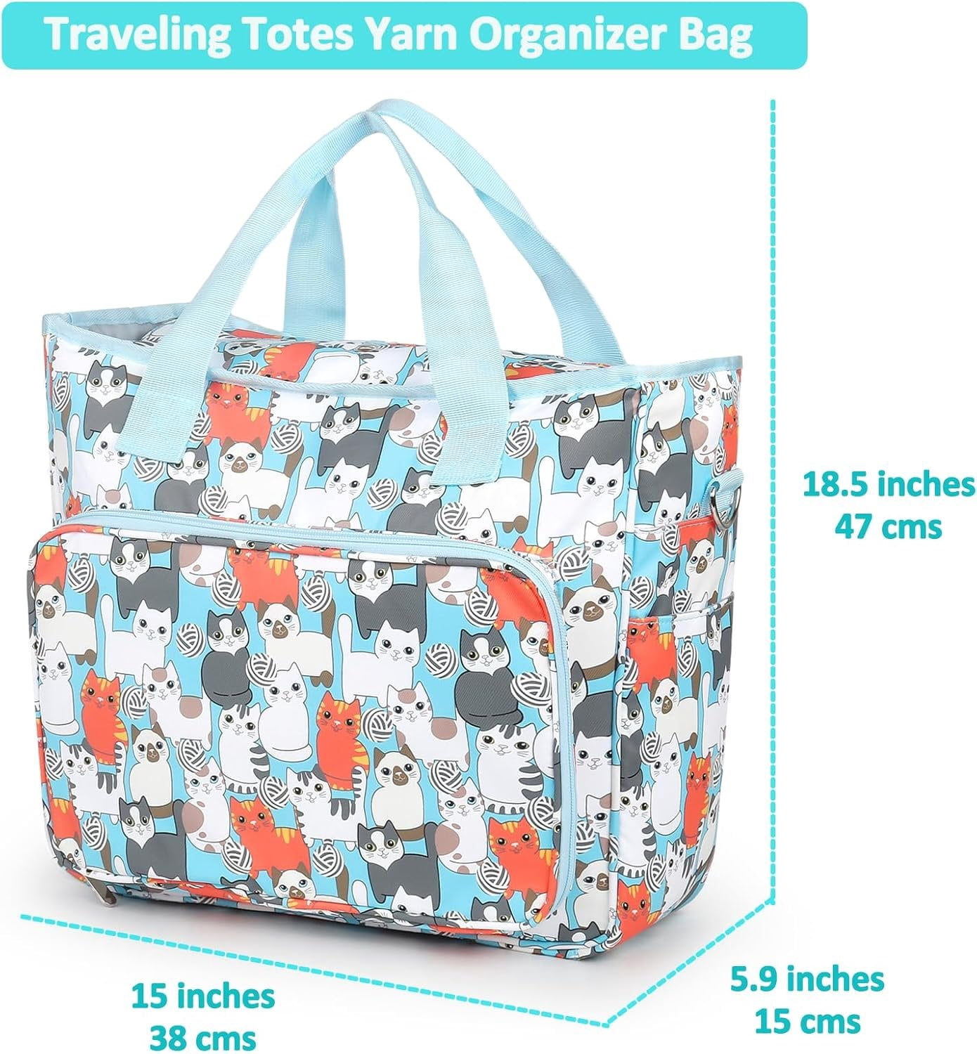 Yarn Storage Organizer Travel Crochet Bag, Large Capacity Tote Bag Knitting Bag for Carrying Projects, Knitting , Crochet Hooks and Yarn, Cute Blue