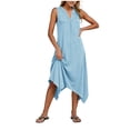 thumbnail image 5 of Women's Swimsuit Coverup Casual Sleeveless V Neck Beach Long Dress Summer Solid Color Irregular Hem Loose Mid Dress, 5 of 8