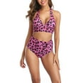 thumbnail image 2 of Halter String Bikini Sets, Halter Bikini Swimsuit High Waist Breathable Leopard Printed  For Swimming Pool Pink,Blue,Red,Light Coffee,Dark Coffee, 2 of 6