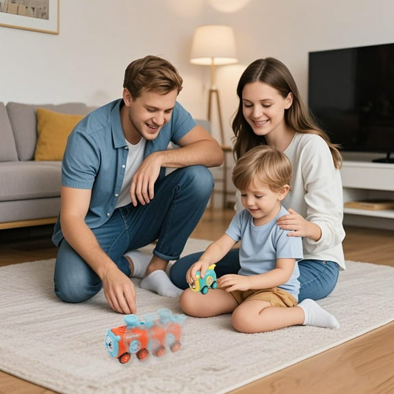 4 Pcs Press to Go Car Toy for Toddlers Cute Baby Train Car Portable Infant Play Train Set Fun Whistle Vehicle Toddler Toy Battery Free for Boys Girls