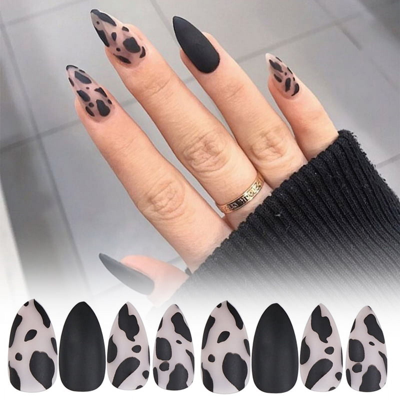 matte Black almond Leopard print fasle nails Scrub Burgundy Tiger nude fake  nail stiletto 24pcs full