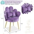 thumbnail image 2 of HYJY Petal Makeup Vanity Chair with Back,Flower Cute Girls Desk Chair Comfy No Wheels,Modern Dining Chair,Small Accent Chair with Adustable Gold Legs&Bow Pillow for Home Office,Bedroom,Velvet,Purple, 2 of 18