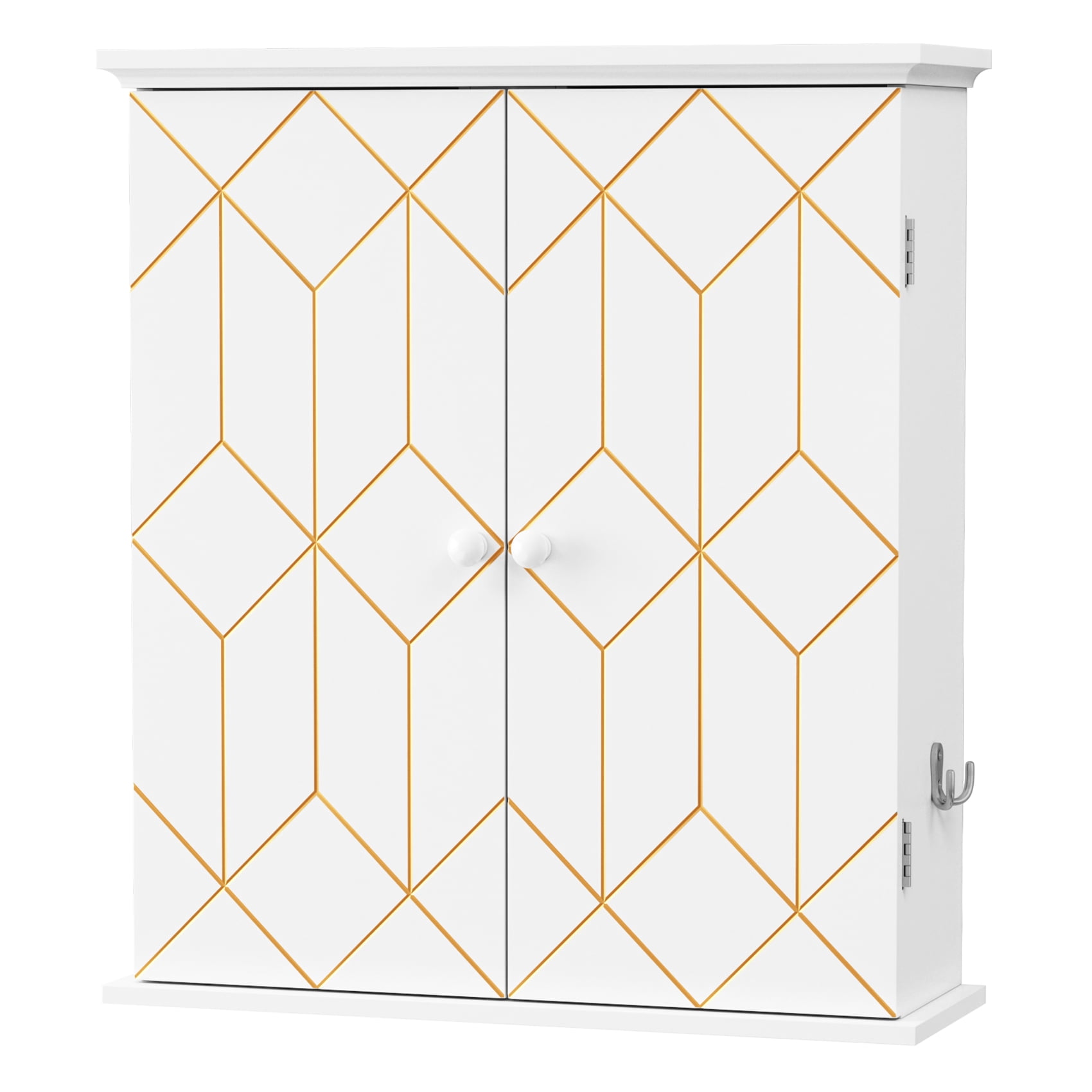 HLR Wall-Mounted Bathroom Storage Cabinet with Gold Trim, Bathroom Cabinet with Adjustable Shelves