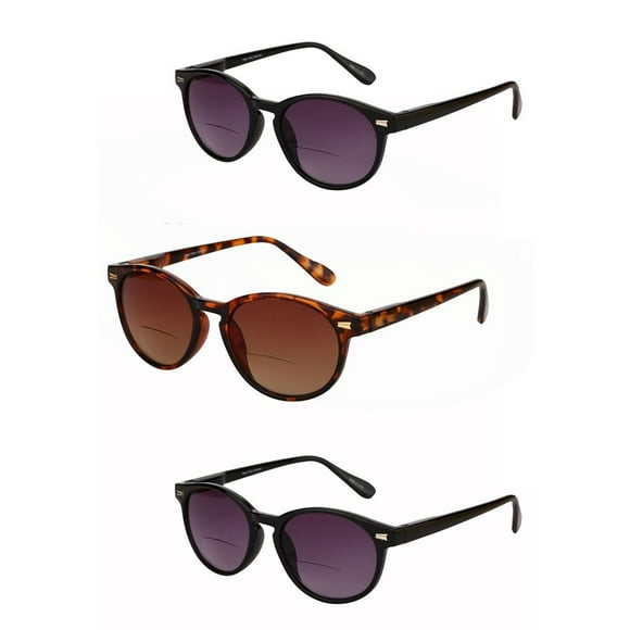 "The Brilliance" 3 Pair of Bifocal Sunglasses Round, Full Frame Reading Sunglasses