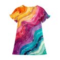 thumbnail image 4 of Robe à Manches Courtes Imprimée à Col Rond pour Filles, Tissu en Polyester, Coupe Décontractée, Légère pour Fête d'Anniversaire Ou Usage Quotidien, 3-12 Ans, 4 of 5
