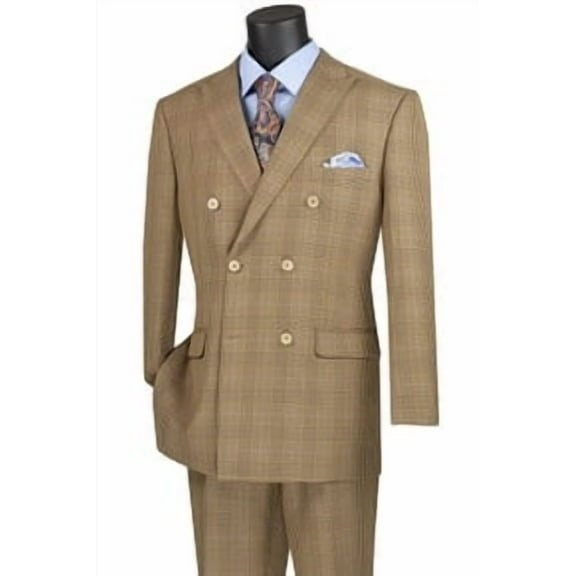 Mens Double Breasted Mocha Plaid Suit 2 Piece for Men Vinci DRW-2
