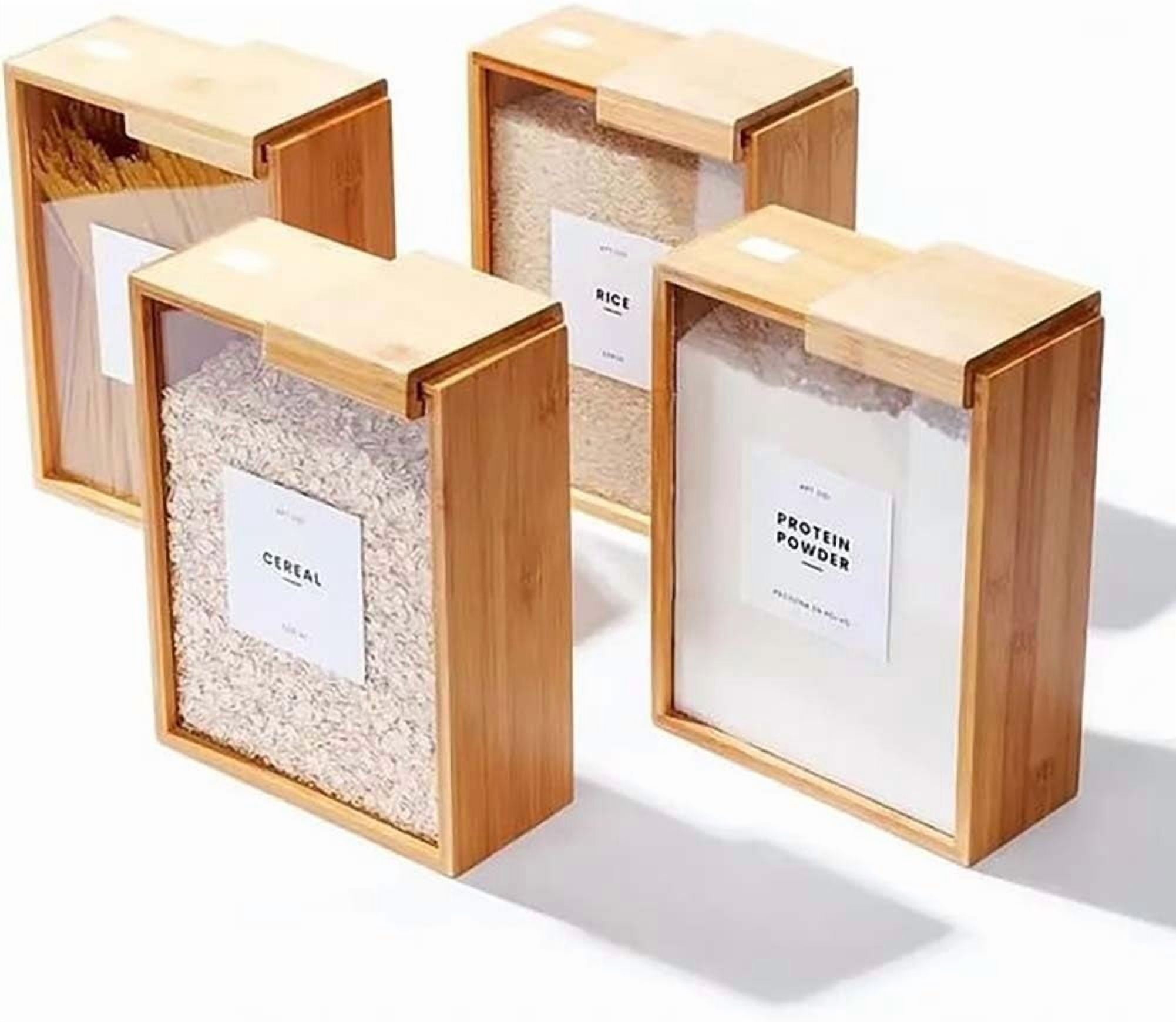 Wooden Cereal Storage Box, Airtight Pantry Bins Container with Lids, Dry Food Dispenser 101oz, for Kitchen Organization Cereal, Sugar, Nut, Coffee Bean, Tea, Pasta, Flour, Nuts, Oat, (3pcs)