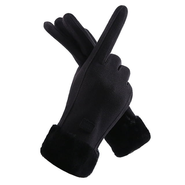 1 Pair Thickened Plush Lining Cartoon Pattern Windproof Driving Gloves Fluffy Cuffs Touch Screen Driving Gloves Hand Protect Cover