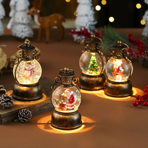 Encendido de música de linterna de bola de nieve de Navidad | USB o a pilas | Agua de plástico de 300 ml, escena detallada de caballos, decoración festiva cálida, acento navideño portátil