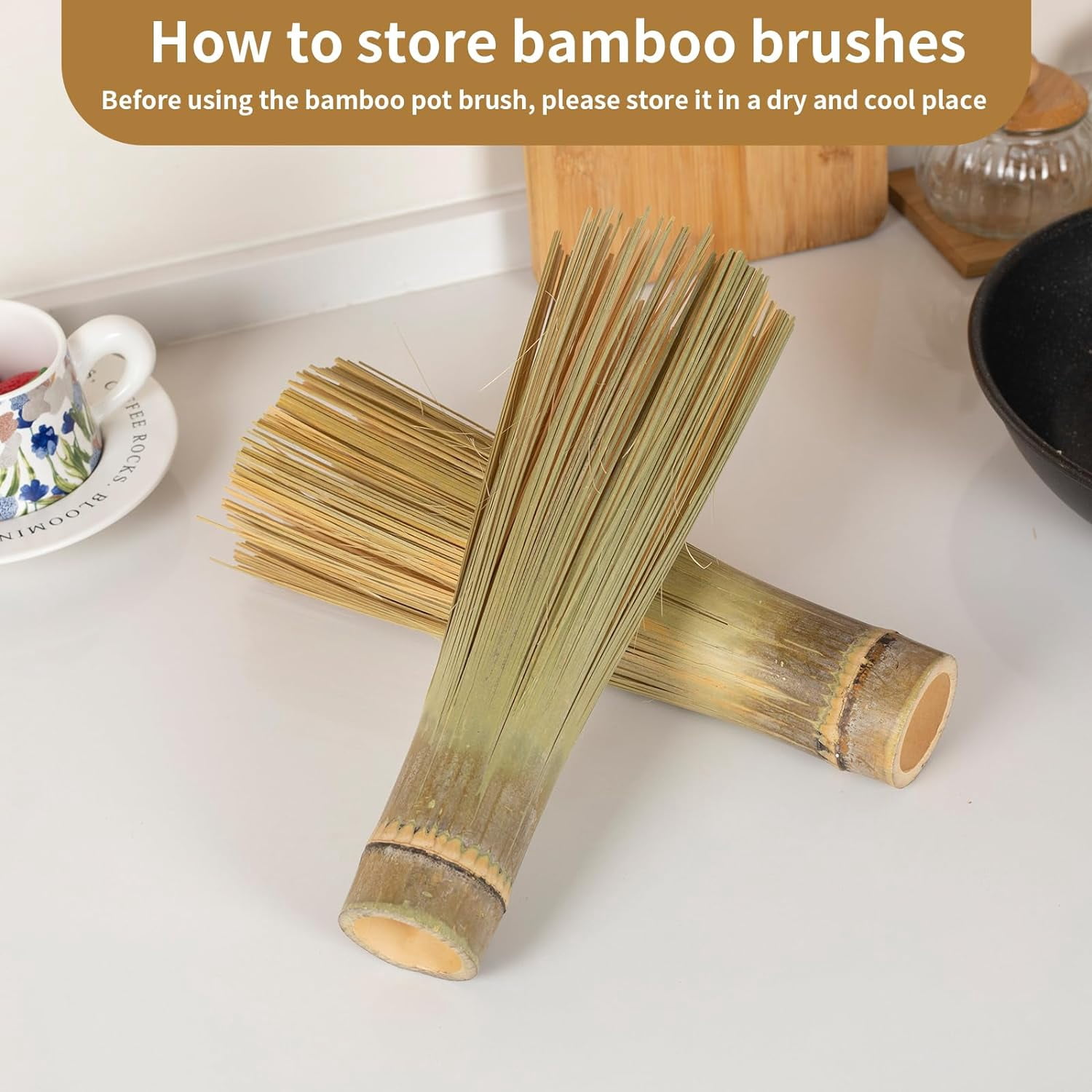 Bamboo Pot Brush,Traditional Natural Bamboo Wok Brush,Kitchen Cleaning Brush, Suitable for Cleaning Cast Iron Pots, Pans, Sinks, Trays, Basins, Barbecue Grills and Bathtubs, 2 Pack… (Small)