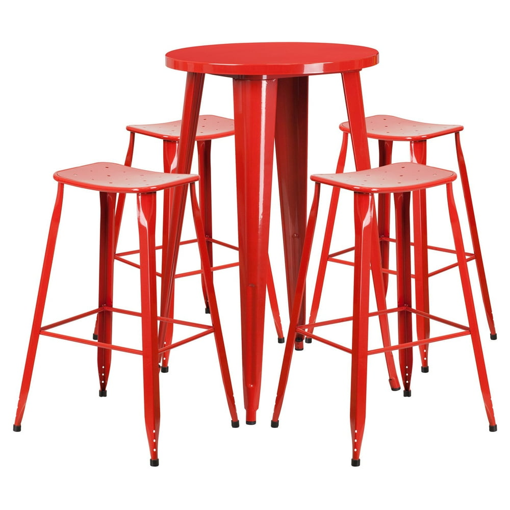 Flash Furniture 24 Round Red Metal Indoor Outdoor Bar Table Set With