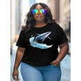 thumbnail image 3 of Women's T-Shirt Shark Ocean Short Sleeve Casual Tee Classic Crew Neck T Shirt for Women Black, S, 3 of 7