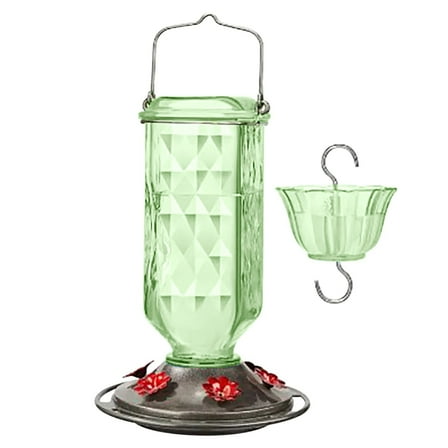 chaungfeng Glass Hummingbird Feeder for Outdoor Hanging, 5.9x11.8in, with Ant Moat and 6 Feeding Ports, Bird Nectar Feeder for Garden Décor