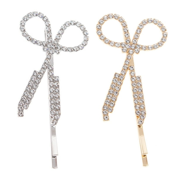 ColoMX 2pcs Rhinestones Tijeras Tijeras Clips de pelo Horquillas PROMS BARTTE Adornos de cabello