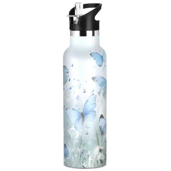 ALAZA Spring Butterfly Pattern Stainless Steel Water Bottle Vacuum Insulated Leak-Proof Tumbler with Straw Handle 20oz