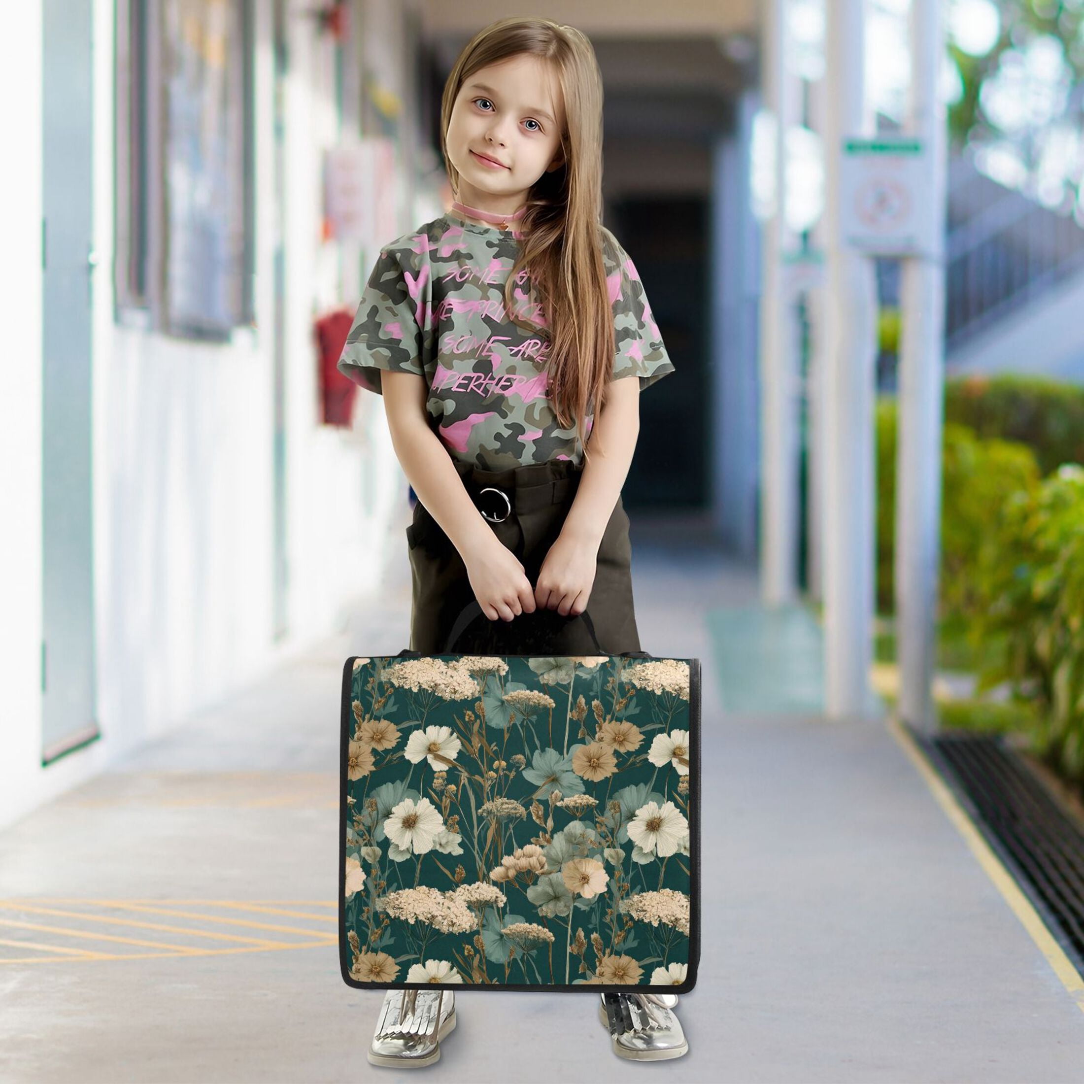 Zipper Binder Natural Scenery and Wildflowers 1.5 Inch Binder Folder Bag with Shoulder Strap and Handle
