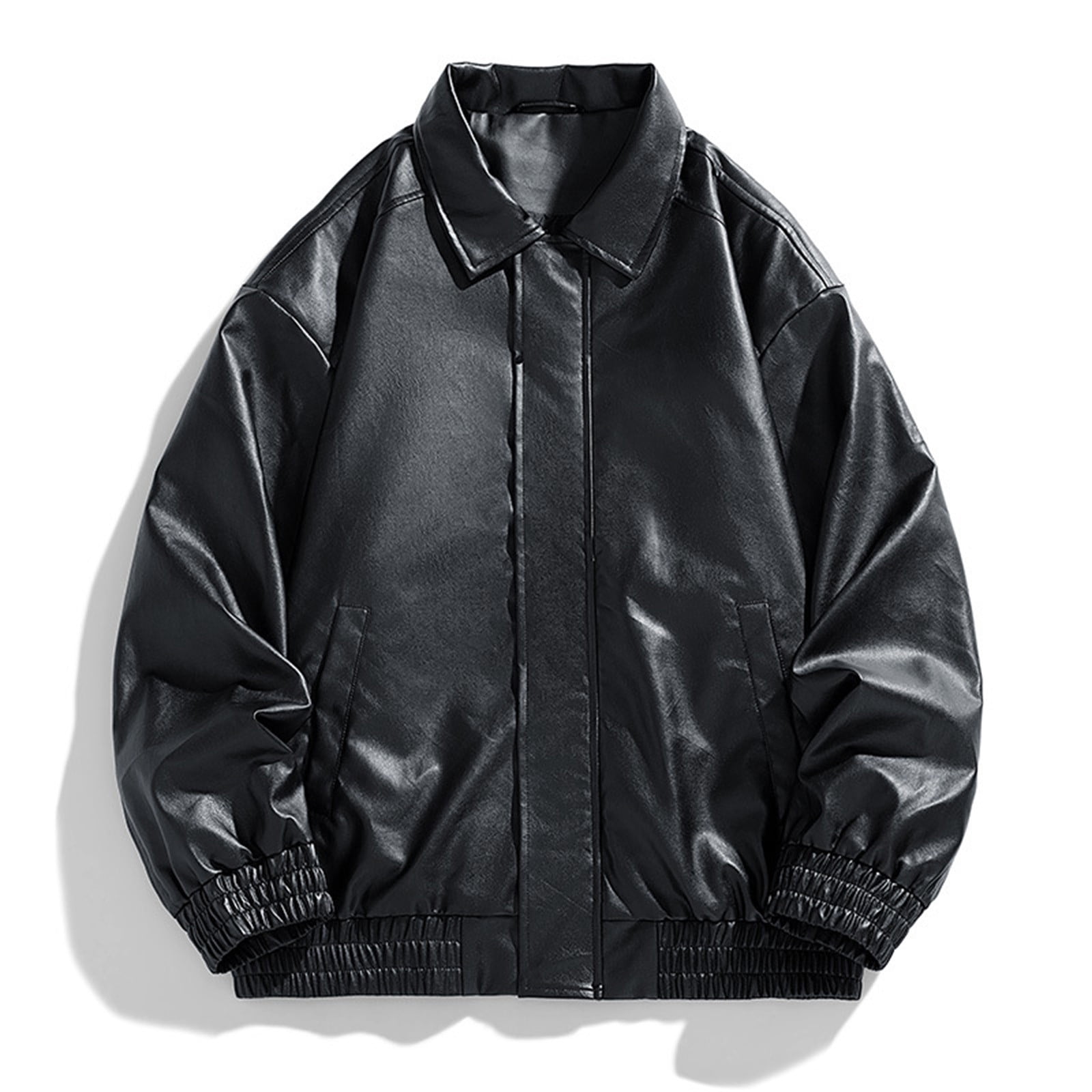 LNWUY Men's Oversized Faux Leather Bomber Jacket Vintage Biker Moto Style with Zipper Pockets, Durable and Stylish Outerwear Black XXXL