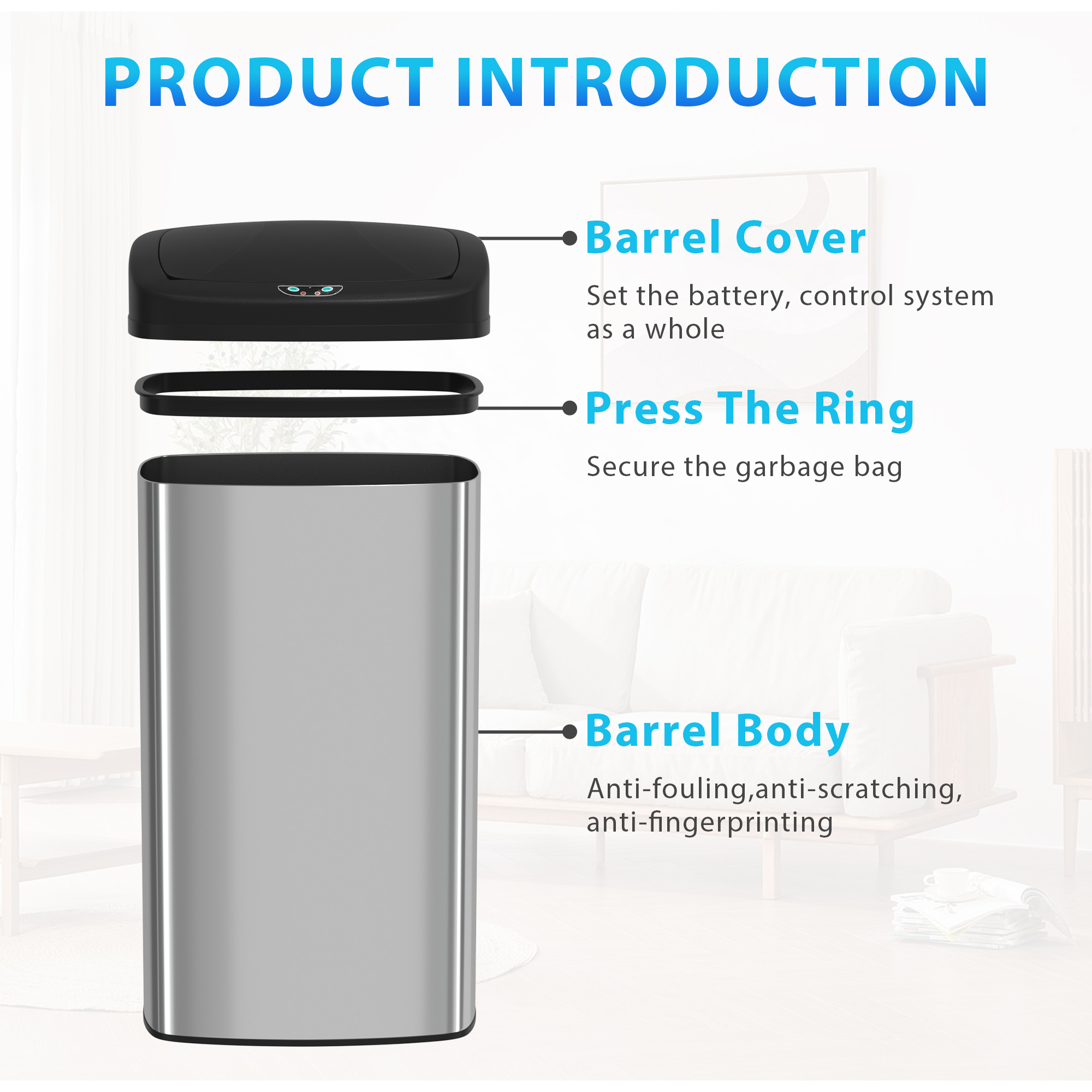 CL.HPAHKL 22 Gallons Automatic Sensor Stainless Steel Trash Can, Touchless Garbage Bin with Sensor Lid for Home, Kitchen & Office Waste Solution, 82L Large - Capacity, Silver